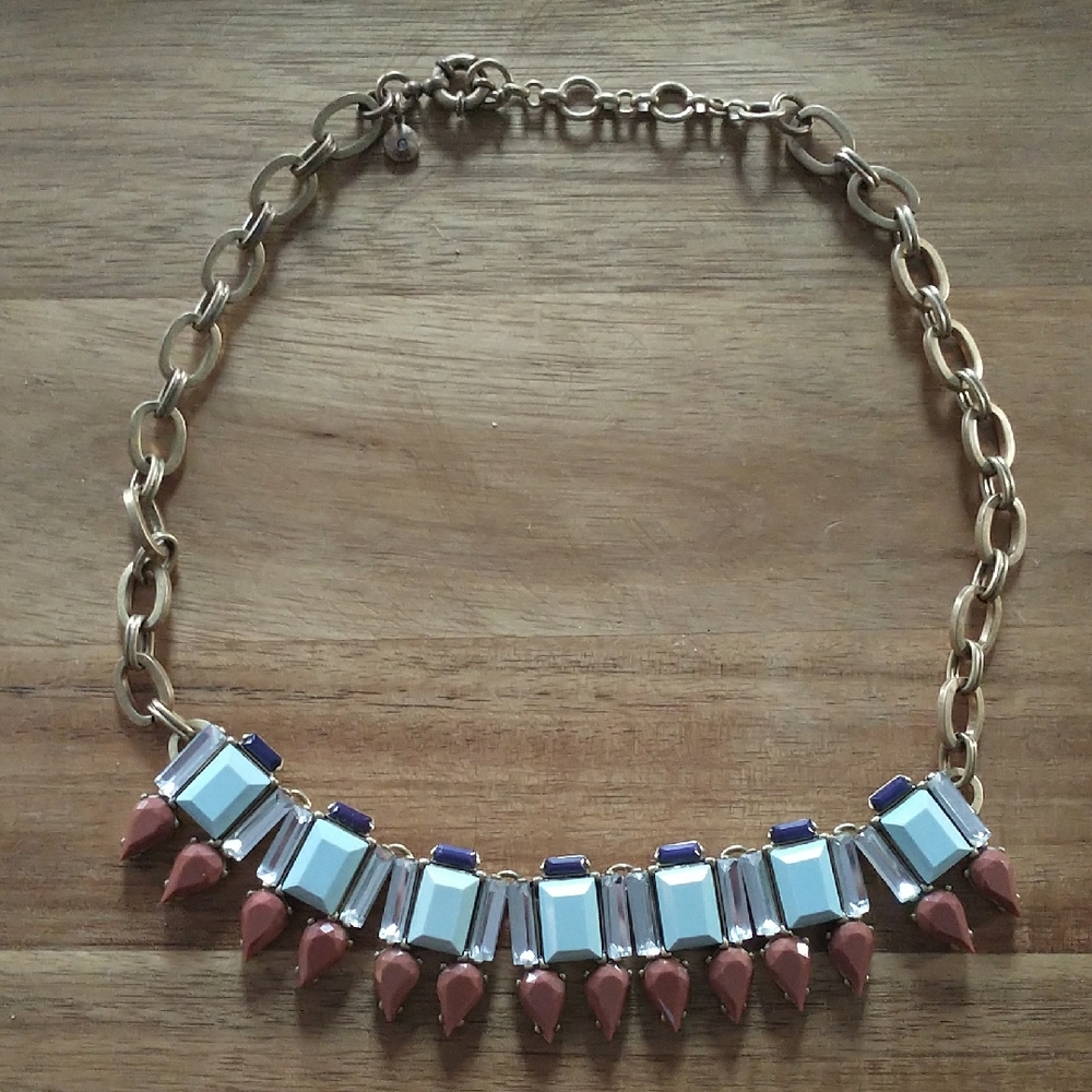 J. Crew Gold and Blue Geometric Necklace